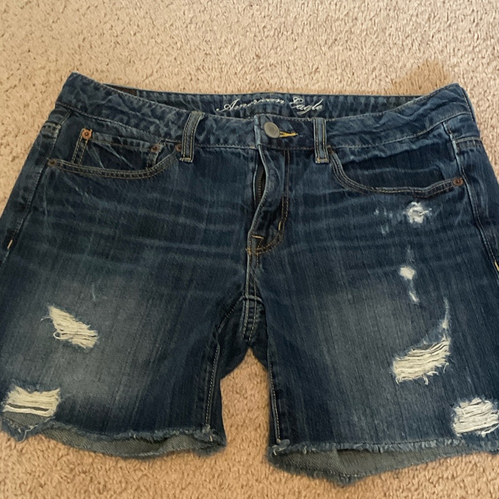 American Eagle Outfitters Dark Blue Distressed Denim Shorts